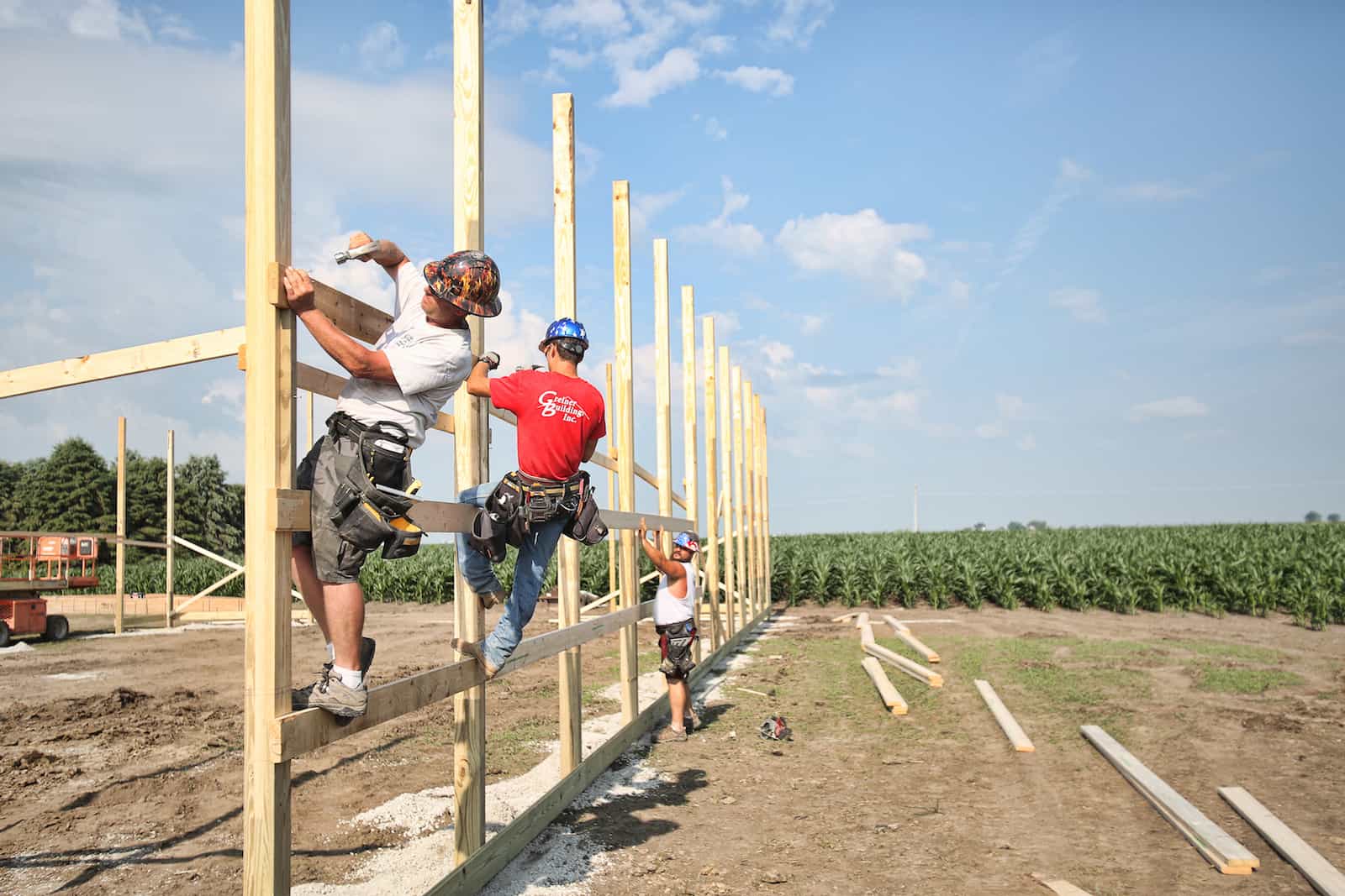 greiner building pole barn construction crew building post frame