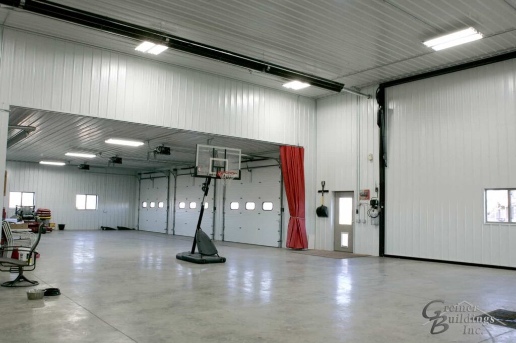 Iowa Pole Barn Building with basketball hoop inside