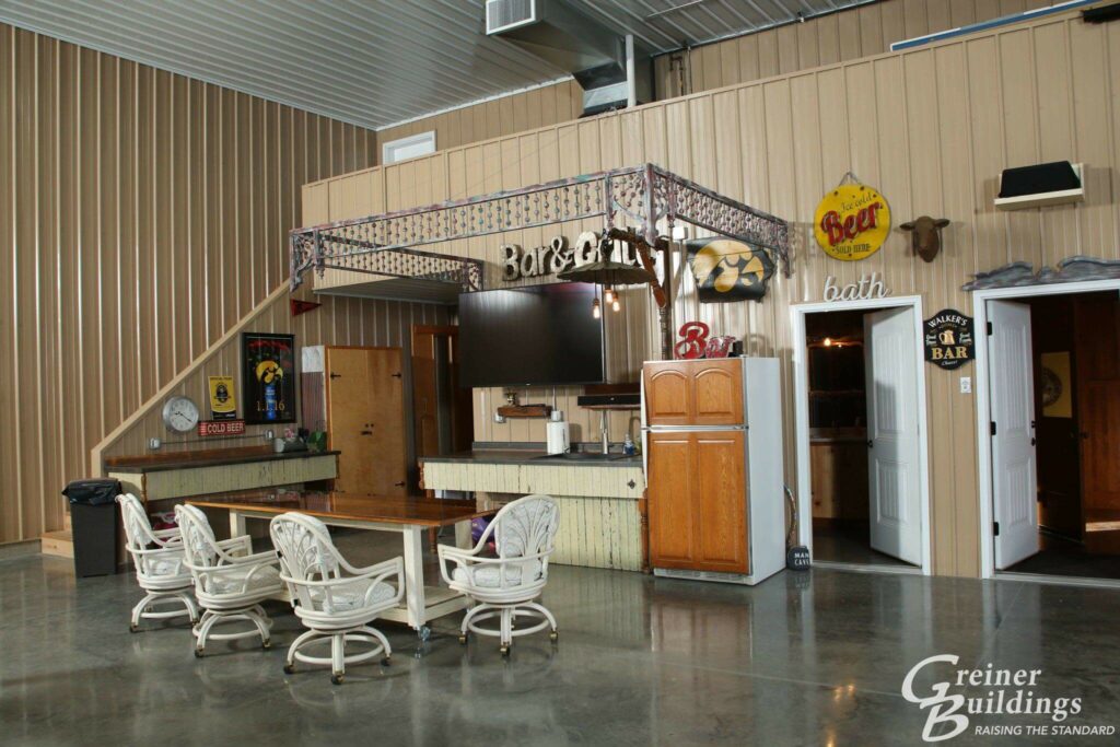 kitchen area inside metal pole building