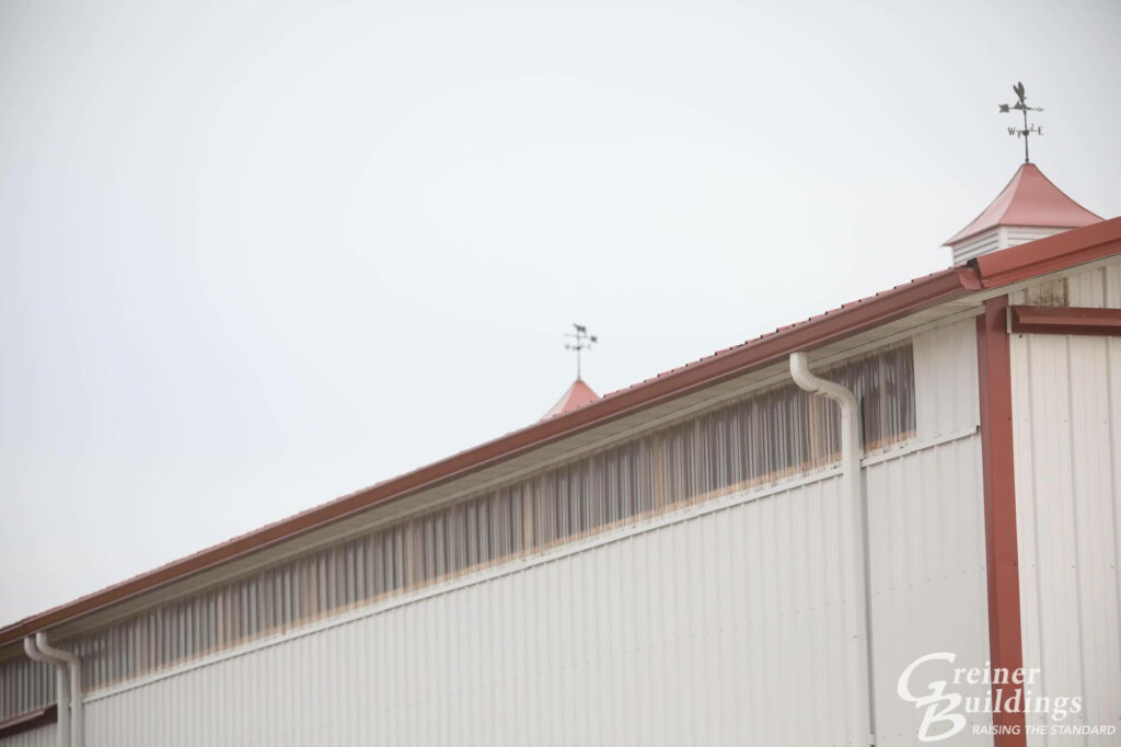cupolas on new post frame building on farm