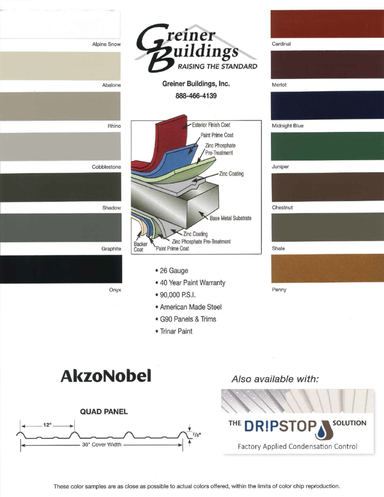  greiner buildings metal siding roof color chart